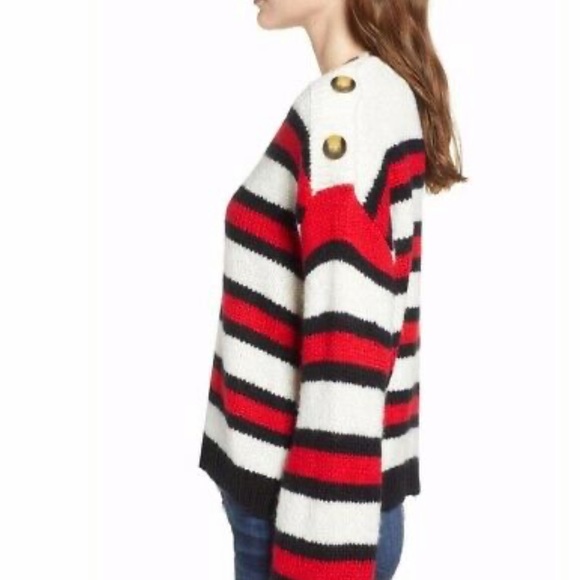 BP. Button Sweater Ivory Caitlyn Stripe Red Sz Small - Picture 3 of 9